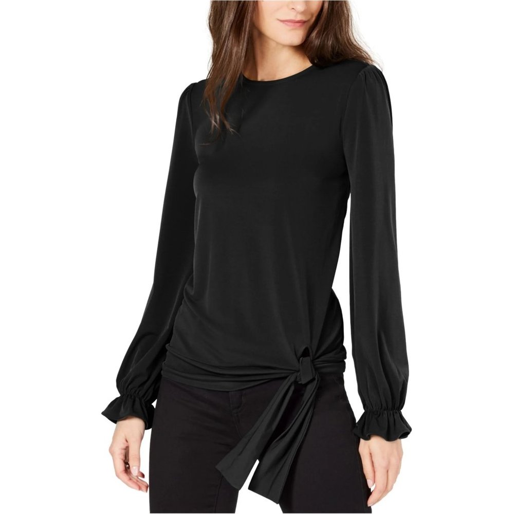 MICHAEL Michael Kors Long Sleeve Tie Hem Top - Black - Size XS